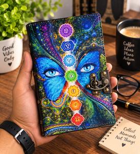 CRAFT HACKLE Hardcover Genuine Leather Butterfly Chakra Journal Spiritual Handmade Notebook Vintage Deckle Edge <b>Diary</b> 7x5 Inch - Product Image 3