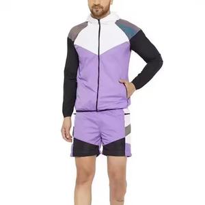 Blouson matelassé à capuche pour homme, color-block, avec fermeture éclair, sportif, en polyester, pour l'été, coupe classique, violet, noir, blanc - Product Image 1