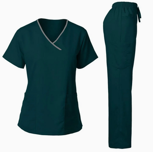 Unisex High Medical Woven Cotton Spandex <b>Scrubs</b> <b>Set</b> with Needle Detection 2-Piece Hospital Top & Trouser Suit for Men Women - Product Image 4