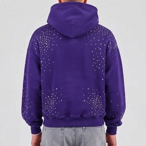 Sudadera con Capucha Exclusiva para Hombre, Talla Grande, Color Morado, con Bolsillos con Tachuelas, Estilo Urbano, Fabricación Personalizada OEM ODM - Product Image 6
