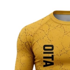 Maillot de compression à manches longues jaune doré, imprimé craquelé, respirant, sublimé, pour entraînement sportif et gym - Product Image 3