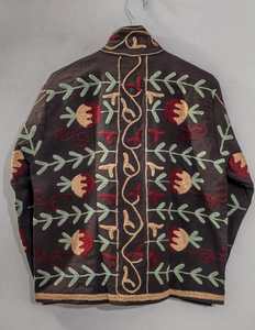 Veste marron à col montant et manches longues, brodée à la main avec des motifs floraux, veste vintage bohème pour femmes - Product Image 3