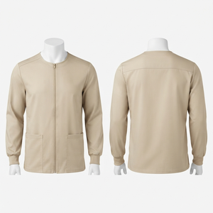 เสื้อสครับผู้ชาย พรีเมียม ผ้าโพลีเอสเตอร์ผสมสแปนเด็กซ์ 180 GSM สีเบจ แผงไหล่แบบ Yoke  รับทำโลโก้ตามสั่ง ชุดยูนิฟอร์มทางการแพทย์ รับผลิตแบบ OEM ODM - Product Image 1