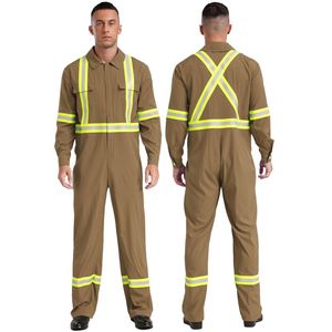 Mens High Visibility Reflective Stripes Coverall Long Sleeve Zipper Jumpsuit <b>Engineering</b> Uniform <b>Overall</b> Workwear - Product Image 3