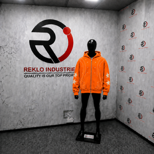 Sweat à capuche zippé oversize orange, moderne, avec motif étoiles et flammes brodés, coupe classique, décontracté, pour l'automne, TENDANCE, doux pour l'hiver - Product Image 3