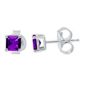 Pendientes de Amatista Gourik, Plata de Ley 925, Engaste de Garra, Corte Asscher, Gema Clásica, Joyería para Uso Diario de Mujer - Product Image 2