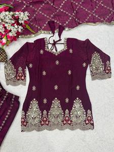 Costume Anarkali traditionnel pour femme, couleur rose marron, longueur au sol, avec broderie dorée, tenue de mariage Inde Pakistan, coupe classique, adulte - Product Image 6