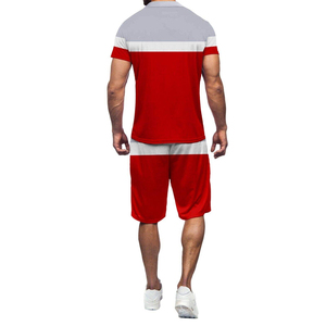 Men's Color Blocking Polo Shirt And <b>Shorts</b> Set Casual Summer Breathable Knitted Outfit For Men - Product Image 3