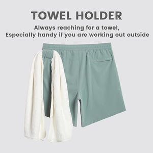 Shorts de sport décontractés pour hommes, en tissu éponge, séchage rapide, anti-plis, brodés, avec ourlet fendu, taille haute élastique, respirants et amples - Product Image 2