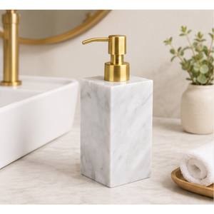 Fabulous Design White Marble Soap Dispenser with Gold <b>Brushed</b> Pump Natural Stone Liquid Lotion Bottle for Hotel & Bathroom Decor - Product Image 6