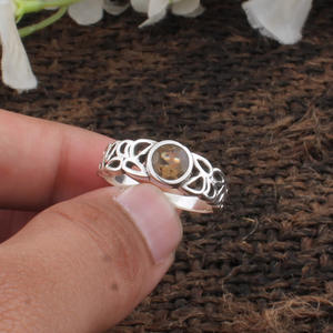 Anillo de Citrino Natural, Chapado en Plata de Ley 925, Corte Redondo, Gema Amarilla, Joyería de Alta Calidad para Mujer, Venta al por Mayor - Product Image 2