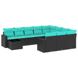Juego de sofás de jardín de ratán sintético negro de 11 piezas con cojines para muebles de patio - Product Image 2