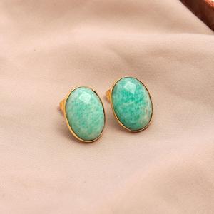Boucles d'oreilles en amazonite naturelle ovale, faites à la main, plaquées or vermeil, magnifiques boucles d'oreilles en amazonite - Product Image 3