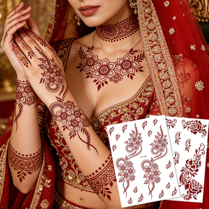 Nouveaux autocollants <span class=keywords><strong>de</strong></span> <span class=keywords><strong>tatouage</strong></span> temporaire au henné pour mariage, motif dentelle noire sexy, pour visage, jambes, mains, poignets, en papier blanc, écologiques - Product Image 1