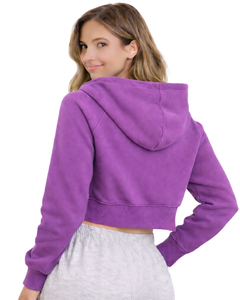 Sudadera con capucha corta con cremallera para mujer, sudadera informal de manga larga, forro polar suave, color lavanda, morado, ropa de moda para otoño e invierno - Product Image 2