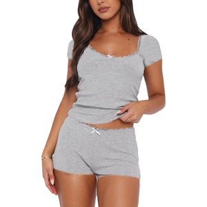 New Arrival Summer Women's 2-Piece Biker <b>Short</b> <b>Set</b> above Knee Crop <b>Top</b> & <b>Shorts</b> Solid Pattern Custom Print 2026 Collection - Product Image 4