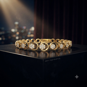 Pulsera de Oro Amarillo con Diamantes Cultivados en Laboratorio para Mujer, Pulsera de Lujo con Diamantes Redondos Agrupados, Joyería Fina - Product Image 1