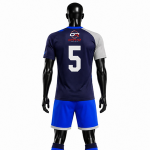 Ensemble de maillot de football ORVO pour homme, grande taille, été, bleu gris uni, sublimé, manches courtes, respirant, anti-humidité, col en V - Product Image 3
