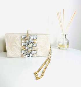 Luxury Skill Artisan Resin Bohemian Clutch <b>Bag</b> Gold Chain Stone Decoration Durable Magnetic Closure Evening Purse Women's New - Product Image 2