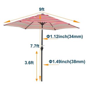 Ombrellone da Patio Inclinabile da 2,7 m con Tessuto a Righe, Elegante e Resistente - OMBRELLONE e BASE - Product Image 4