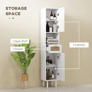 67\" <b>Tall</b> White Bathroom <b>Storage</b> Cabinet European-Design Minimalist Freestanding Narrow Cabinet Rattan Doors Adjustable Shelves - Product Image 6