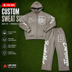 Conjunto Deportivo Personalizado de Felpa Gris, Sudadera con Capucha y Pantalones Deportivos con Cierre, Corte Holgado, Transpirable, 100% Algodón, para Adultos, Ropa de Otoño - Product Image 1