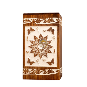 Handcrafted sunflower butterfly deisng urn & Natural Wood Cremation Urn Ashes <b>Box</b> Artistic Funeral <b>Memorial</b> <b>Keepsake</b> by AYAANS - Product Image 3