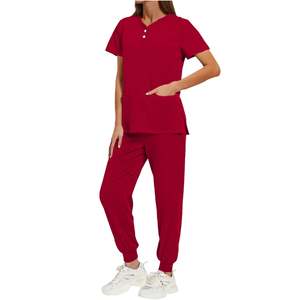 Ensemble de blouses et pantalons de travail pour femmes OEM, col en V et pantalon jogger, 2 pièces, uniforme d'infirmière, vêtements de travail avec poches, extensible, respirant, vêtements médicaux - Product Image 1
