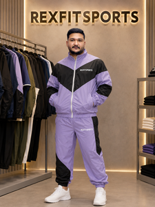 REXFIT SPORTS 2026 Ensemble de survêtement personnalisé pour homme en nylon violet, veste zippée à manches courtes et short, léger, deux pièces, vêtements de sport - Product Image 3