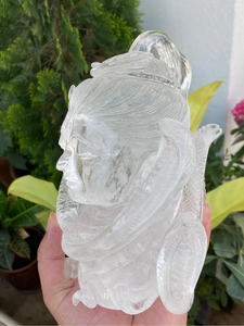 Hand Carved Natural Clear Quartz Shiva Head <b>Statue</b> | Large Crystal Hindu God Sculpture | Spiritual Decor Wholesale Supplier - Product Image 5