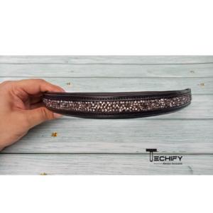 Diadema de Cuero Negro de Lujo para Caballo con Cristales de Plata y Diamantes de Imitación |   Caja de embalaje acolchada curva para bridas ecuestres de tamaño personalizado - Product Image 2