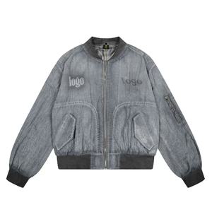 Blouson bomber en jean pour homme, couleur unie, col rabattu, fermeture éclair, coton lavé, style décontracté, pour l'automne - Product Image 4