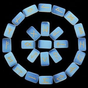 Juego de Piedras Rúnicas de Opalita Azul, Forma Rectangular Pulida, Símbolos Futhark Grabados, Juego de Cristales Coleccionables Artísticos - Product Image 1