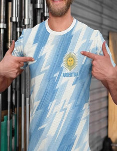 Maillot de football sublimé de haute qualité pour homme, bleu et blanc, imprimé drapeau, col rond, manches courtes, respirant, en maille, vêtement de sport pour adulte - Product Image 2