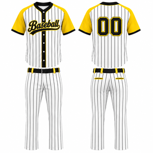 Ensemble uniforme de baseball pour hommes, manches courtes, 100 % polyester, jersey respirant, pantalon en polyester, personnalisable, toutes saisons - Product Image 1
