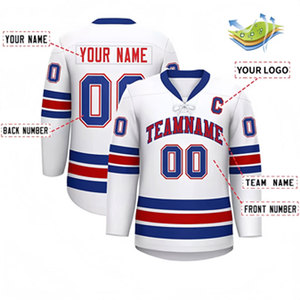 Jersey de Hockey sobre Hielo Unisex Azul, Naranja y Blanco, Manga Larga, Poliéster que Absorbe la Humedad, Impresión de Logotipo Personalizado, Servicio OEM - Product Image 4