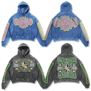Hoodies unisexes coupés et cousus sur mesure, broderie vintage de haute qualité, effet délavé à l'acide - Product Image 3