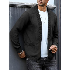 Men's 100% Cotton Knitted <b>Cardigan</b> <b>Shawl</b> <b>Collar</b> Solid Color Full Sleeve Anti-Pilling Autumn Wear - Product Image 1