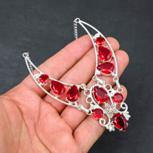 Collier personnalisé fait main en argent sterling avec grenat rouge et perle de culture de culture en forme de poire, 18 pouces, cadeau de luxe pour mariage pour femme - Product Image 1