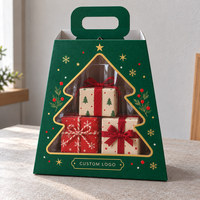 Boîte cadeau personnalisée en forme de sapin de Noël vert avec poignée de transport, emballage en papier imprimé