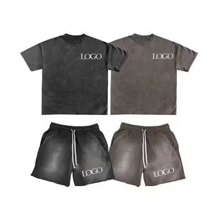 Men's Summer Casual Cotton T-<b>Shirt</b> Set With <b>Red</b> Custom Print Black Shorts Breathable Knitted Wear - Product Image 4