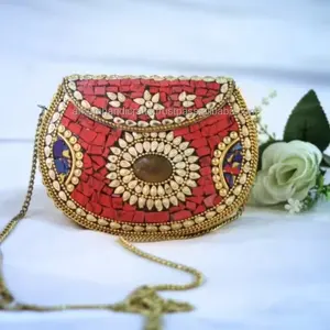 Çevre dostu mozaik el çantası altın ve gümüş ton taş ve pirinç çanta Boho moda çanta lüks el sanatları tarafından ucuz fiyata