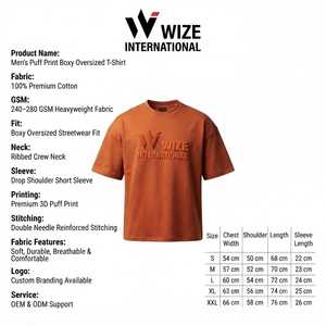 เสื้อยืดคอกลมทรงโอเวอร์ไซส์สำหรับผู้ชาย ผ้าฝ้ายเนื้อหนา พิมพ์ลาย 3 มิติ ด้านหน้าแบบพัฟฟ์ ระบายอากาศได้ดี เป็นมิตรกับสิ่งแวดล้อม คุณภาพสูง แบบเรียบ - Product Image 6