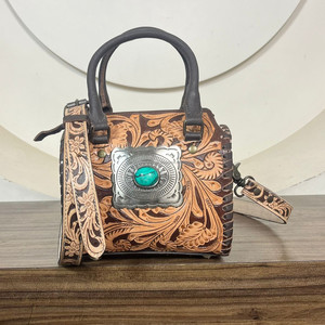 Bolso Mini Speedy Unisex de Lujo, Personalizado, Hecho a Mano con Cuero y Concho Turquesa, Bolso de Moda de Cuero Vacuno Genuino, Gran Venta - Product Image 4