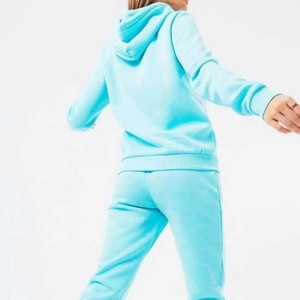 Women Turquoise Hooded <b>Tracksuit</b> Full Sleeve Solid Color Casual Loose Fit Elastic Waist Side Pockets Autumn Wear - Product Image 5