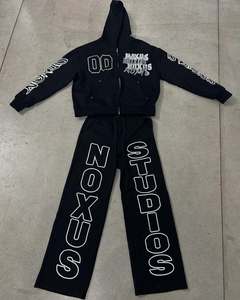 <b>Top</b> Quality Custom Rhinestone Tracksuits for Men Vintage <b>Zip</b> up Flared Sweatsuits Screen Print Letter Sweatpants and Hoodie Sets - Product Image 1