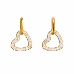Boucles d'oreilles créoles pendantes en or pur 14 carats avec diamants de laboratoire pavés, motif cœur ouvert, collection Love Splendor, cadeau romantique pour femme - Product Image 2