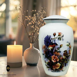 Urna Funeraria Floral con Diseño de Pájaro para Cenizas Humanas |   Urna Funeraria Metálica para Adultos |   Memoriales Decorativos Ecológicos y Duraderos de 220 Pulgadas Cúbicas - Product Image 4