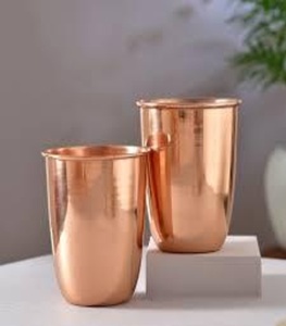 Smooth Finish Copper Glass Tumbler Plain Ayurvedic Drinking Water Cup Metal Copper <b>Drinkware</b> - Product Image 1