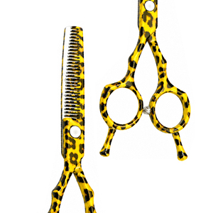 6 Inch Yellow Leopard Print Hair <b>Scissors</b> Stainless Steel Blade Thinning Shears Right <b>Handed</b> Low MOQ Professional Haircut Tools - Product Image 5